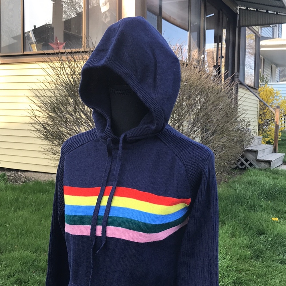 Style & Co Rainbow Stripe Knit Kangaroo Pocket Hoodie Sweater, Small, Fit=Medium - Picture 6 of 14